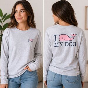 Vineyard Vines Long Sleeve Tee I Whale Love My Dog Gray Shirt Size M